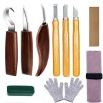 10pcs outils sculpture sur bois kit, acier carbone kit avec 3 ciseaux  bois, 3 couteau sculpture bois, ...