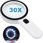 Loupe de lecture avec 12 lumires led, double lentille en verre avec grossissement 30 x. 107mm, blanc ...