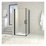 Aica sanitaire - aica cabine de douche noire 90x90cm porte de douche pivotante noir en 8mm verre anticalcaire ...
