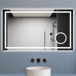Aica miroir de salle de bain bluetooth 140x80 cm, led tricolore + loupe + m�moire + dimmable + anti - ...