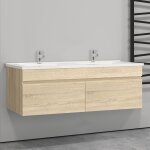 120(l)x45(w)x40(h)cm meuble salle de bain natural avec 2 portes  une fermeture amortie avec 2 vasques ...