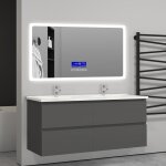 120(l)x46(p)x52(h)cm meuble salle de bain anthracite avec 4 tiroirs  une fermeture amortie avec deux ...