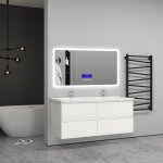 120(l)x46(p)x52(h)cm meuble salle de bain blanc avec 4 tiroirs  une fermeture amortie avec deux vasques ...