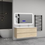 120(l)x46(p)x52(h)cm meuble salle de bain naturel avec 4 tiroirs  une fermeture amortie avec deux vasques ...