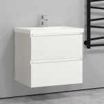 Aica sanitaire - 60cm(l)x38. 5cm(p)x52cm(h) meuble salle de bain blanc deux tiroirs avec une vasque à ... Aica sanitaire - 60cm(l)x38. 5cm(p)x52cm(h) meuble salle de bain blanc deux tiroirs avec une vasque à ...