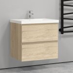 Aica sanitaire 60cm(l)x38. 5cm(p)x52cm(h) meuble salle de bain naturel deux tiroirs avec une vasque � ...