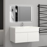 79, 5(l)x45(w)x40(h)cm meuble salle de bain blanc 2 portes avec une vasque  suspendre pour un gain d'espace ...