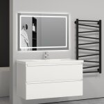 Aica sanitaire - 99(l)x44. 5(p)x52(h)cm meuble salle de bain blanc avec 2 tiroirs à une fermeture amortie ... Aica sanitaire - 99(l)x44. 5(p)x52(h)cm meuble salle de bain blanc avec 2 tiroirs à une fermeture amortie ...