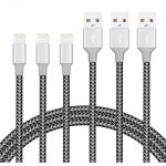 Aiperq - lot de 3 c�bles lightning de 1, 8 m, c�ble de chargeur iphone tress� en nylon certifi� mfi - ...