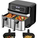 Air fryer double compartiment 9l friteuse sans huile a 2x4, 5l tiroir, 2600w friteuse � air chaud 8 en ...