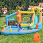 Aire de jeux gonflable ext�rieure avec cuisine enfant et basketball - ch�teau gonflable avec toboggan ...
