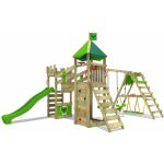 Aire de jeux portique bois riverrun avec balanoire surfswing et toboggan maison enfant exterieur avec ...