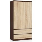 Armoire akord s90 weng� 90 cm 2 portes 2 tiroirs fa�ade ch�ne sonoma 4 �tag�res 90x51x180 cm