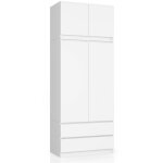 Akord - armoire avec surmeuble s90 blanche 90 cm 2 portes 2 tiroirs fa�ade blanche 6 �tag�res 90x51x234 ...