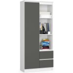 Bibliothque de bureau akord r11 blanche 80 cm 1 porte 2 tiroirs faade gris graphite mat 7 tagres ...