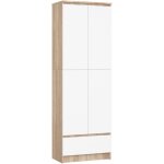 Akord - bibliothque de bureau r60 chne sonoma 60 cm 2 portes 1 tiroir faade blanche mat 4 tagres ...