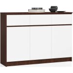 Akord - commode k140 weng 138 cm 3 portes 3 tiroirs faade blanche 6 tagres 138x40x99 cm