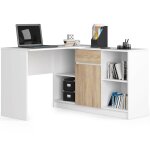 Akord - ensemble d'angle bureau b17 avec commode blanc 120 cm 1 porte 1 tiroir faade chne sonoma 6 ...