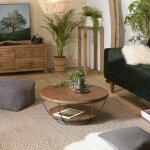 Sixtine - table basse ronde 80x80cm plateau bois teck recycl noir