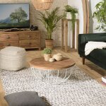 Macabane - sixtine - table basse coque ronde 80x80cm plateau teck recyclé piétement métal blanc Macabane - sixtine - table basse coque ronde 80x80cm plateau teck recyclé piétement métal blanc