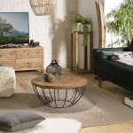 Sixtine - table basse coque ronde 80x80cm plateau teck recyclé piétement métal noir Sixtine - table basse coque ronde 80x80cm plateau teck recyclé piétement métal noir