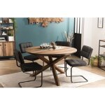 Macabane - sixtine - table à manger ronde marron 130x130cm pieds croisés teck recyclé acacia mahogany ... Macabane - sixtine - table à manger ronde marron 130x130cm pieds croisés teck recyclé acacia mahogany ...