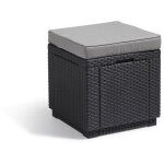 Allibert - jardin table - pouf avec coussin et rangement integre - imitation rotin tresse graphite