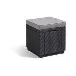 Allibert - jardin table - pouf avec coussin et rangement integre - imitation rotin tresse graphite