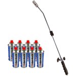 Desherbeur thermique piezo chalumeau gaz + 8 recharges desherbant thermique brule herbes