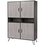 Asca - meuble bar 4 portes décir chêne gris cendré et piètement métal Asca - meuble bar 4 portes décir chêne gris cendré et piètement métal