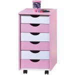 Inter link - commode 6 tiroirs en mdf laqu blanc et rose