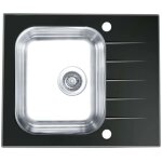 Alveus altone - Évier 60x50 cm, avec commande de vidage, verre noir / inox 1114557 Alveus altone - Évier 60x50 cm, avec commande de vidage, verre noir / inox 1114557