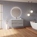 Amizuva - suki 100 meuble simple vasque avec deux tiroirs, effet gris sabl il comprend la vasque en ...