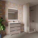 Amizuva - suki 80 meuble simple vasque avec trois tiroirs, effet fum� sabl� il comprend la vasque en ...