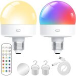 Ampoule rechargeable usb, lot de 2 ampoules led avec t�l�commande, 15 couleurs, parfaite pour camping ...