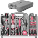 Coffret de bricolage rose de 54 pices pour femme, bureau et garage, kit complet d'outils de base pour ...