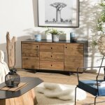 Dandy - buffet 2 portes 3 tiroirs bois pin recycl naturel et noir