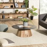 Dandy - table basse ronde 90x90cm bois pin recycl plateau noir pitement naturel