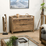 Sandy - commode marron 2 tiroirs bois pin recycl poignes mtal noir