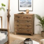Sandy - meuble chiffonnier marron 5 tiroirs bois pin recycl�