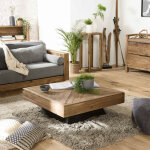 Macabane - sandy - table basse carrée marron 99. 5x99. 5cm bois pin recyclé piètement noir Macabane - sandy - table basse carrée marron 99. 5x99. 5cm bois pin recyclé piètement noir