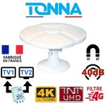 Antenne tnt hd omnidirectionnelle gain 40db camping car ampli 2 sorties - tonna