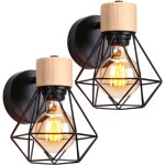 Applique mural vintage industrielle e27 lampe de mur luminaire ajustable en m�tal et bois noir - 2pcs ...