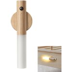 Applique murale en bois avec d�tecteur de mouvement rechargeable par usb blanc chaud sans fil avec interrupteu ...