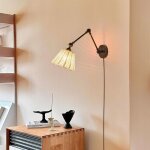 Applique murale avec bras orientable et abat - jour en rotin, e27 20cm