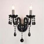 Applique murale chambre en m�tal nickel noir brillant ? gouttes de cristal noir ? hauteur 430 mm ? douille ...