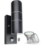 Applique murale d'ext�rieur avec d�tecteur de mouvement pir led ip44 en noir avec 2 ampoules gu10 5 w ...