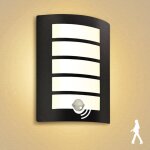 Applique murale ext�rieur / int�rieur avec d�tecteur de mouvement e27 led noir, 12w blanc chaud 1200lm ...