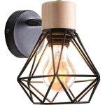 Applique murale industrielle design cage en mtal lampe murale bois dcoration ajustable vintage luminaire ...