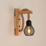 Applique murale industrielle vintage, lampe murale en bois rustique r�tro, abat - jour en cage en m�tal ...